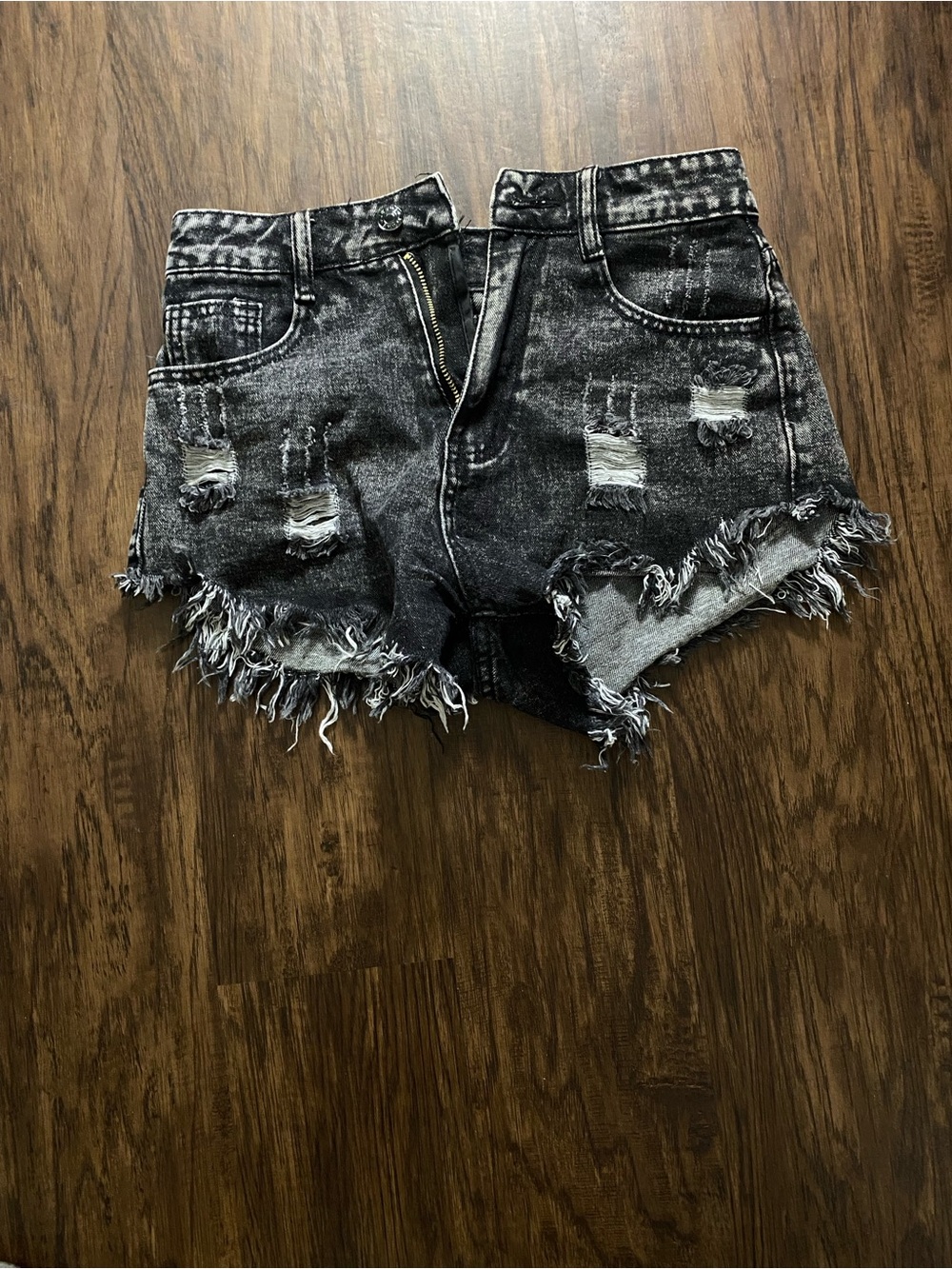 SHEIN Black Acid-Wash Distressed Denim Shorts